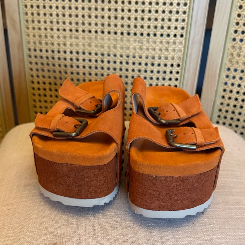 Free  People Rule Breaker Flatform Orange and Cork  Size 38 is - 7,5-8